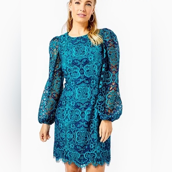 NWT Lilly Pulitzer Georgi Lace Dress Valencia Teal - Picture 1 of 4